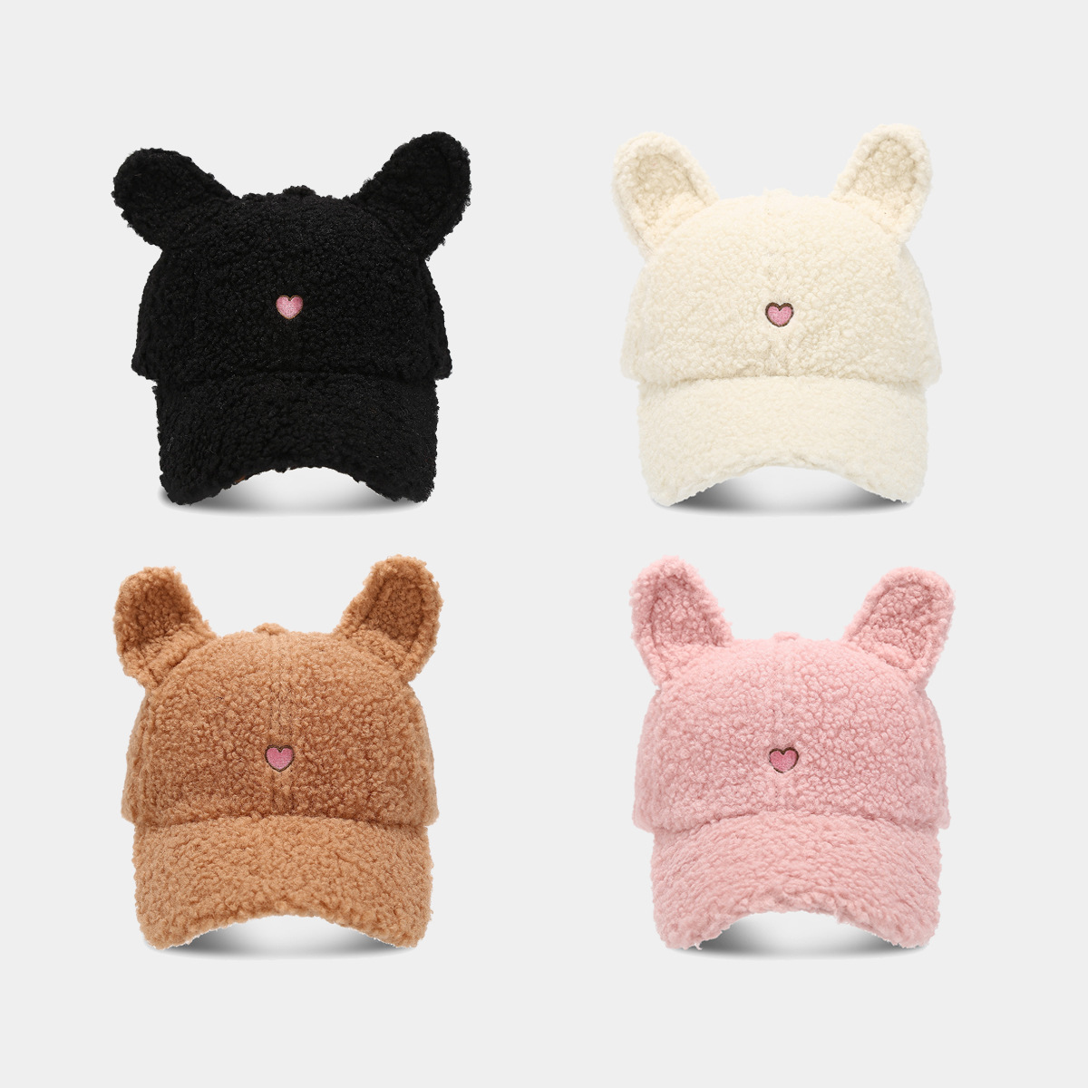 Sombreros mujeres otoño invierno lindo conejo orejas sombrero de peluche de béisbol amor bordado amplio sombrero de boca de pato caliente sombrero para padres e hijos