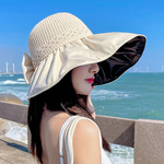 日本黑胶防紫外线帽子女纯色百搭网眼大帽檐防晒遮阳帽夏季太阳帽