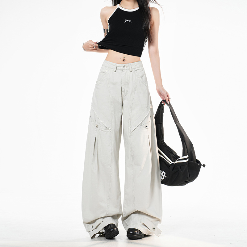 【Jin Yin】Deconstructed Large Pocket Design｜Sweet and Cool Street Style｜American Retro Denim Work Pants for Women