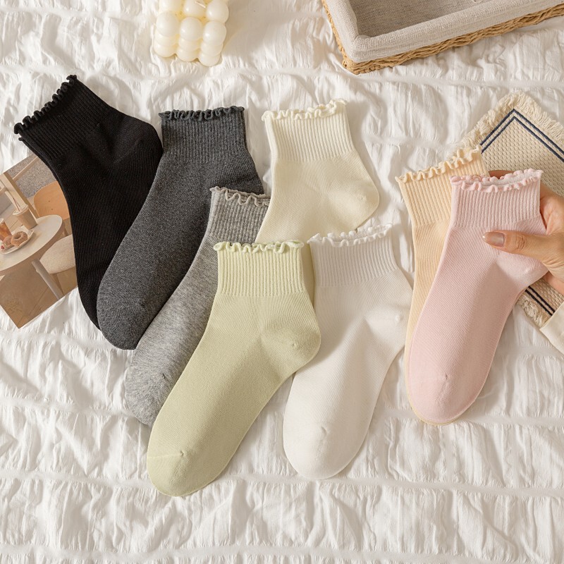 New Style Ruffled Edge Socks for Women, Cotton Spring and Autumn Seamless Short Socks, Personalized Lace Boat Socks, Solid Color Sports Trendy Socks New Style Ruffled Edge Socks for Women, Cotton Spring and Autumn Seamless Short Socks, Personalized Lace Boat Socks, Solid Color Sports Trendy Socks