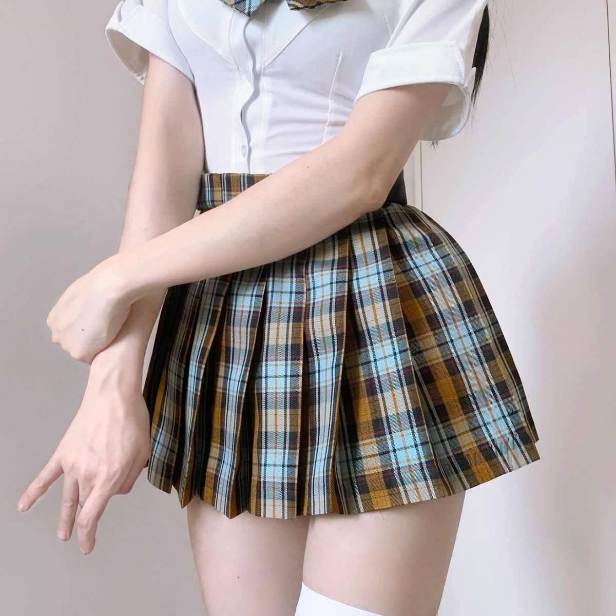 반팔 오리지널 일본 대학 톱 JK 여름 유니폼 셔츠 동일 그리드 주름 치마 슬림 세트 여름 뉴