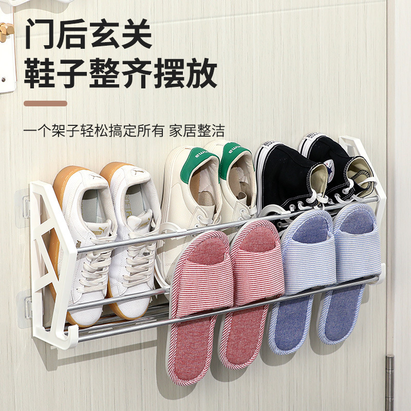 菲律宾热销免打孔免钉门后简易鞋架组装鞋架浴室拖鞋架壁挂置物架