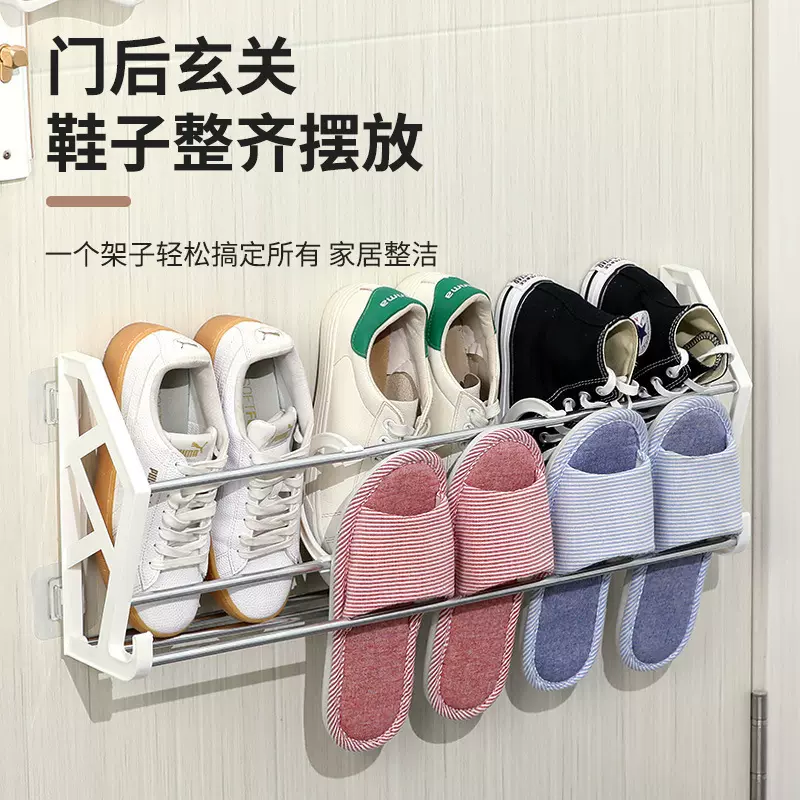 菲律宾热销免打孔免钉门后简易鞋架组装鞋架浴室拖鞋架壁挂置物架