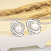 Earrings from pearl, fashionable silver ear clips, Korean style, wholesale