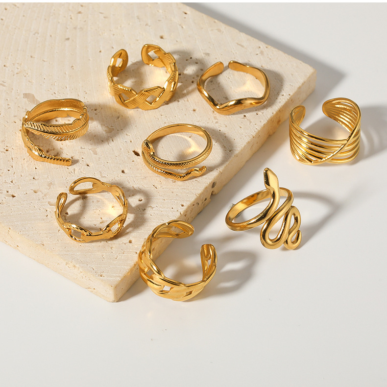 8g Weight PVD Coated Gold Plating Process PVD Coated 18K Gold Real Gold Plated Geometric Heart Shape Stainless Steel Vintage Style Waterproof Non Tarnish Open Ring