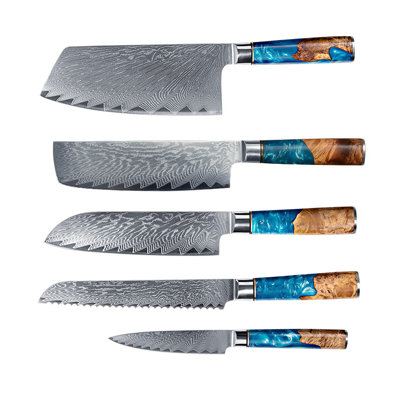 Damasco cuchillo conjunto resina estable madera afilado Cuchillo de cocina cuchillo de corte de carne sushi sashimi cuchillo de cocina Chef