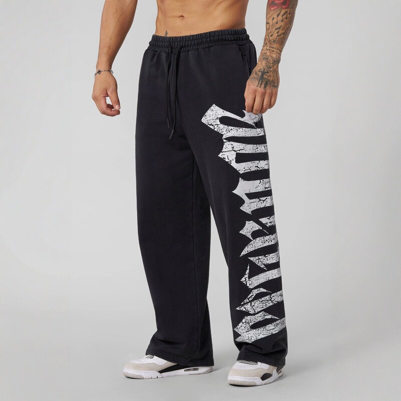 Youngla New Men's Sports Pants Muscle Fitness Jogging Long Pants Cotton Printed Mid-Waist Casual Pants