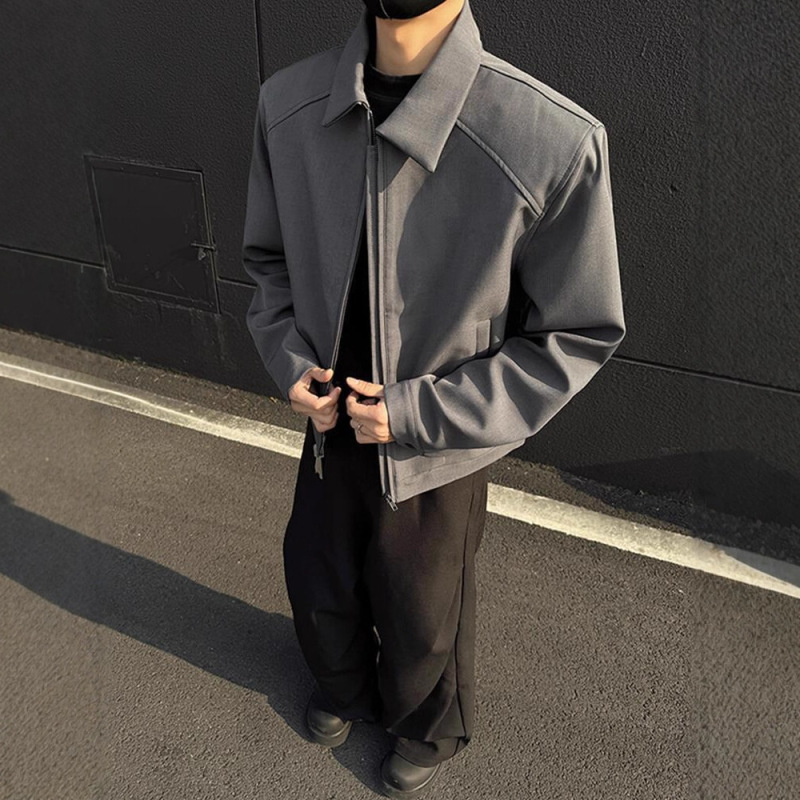 老钱风垫肩短款翻领行政夹克男春秋韩系潮流cleanfit痞帅西装外套|undefined