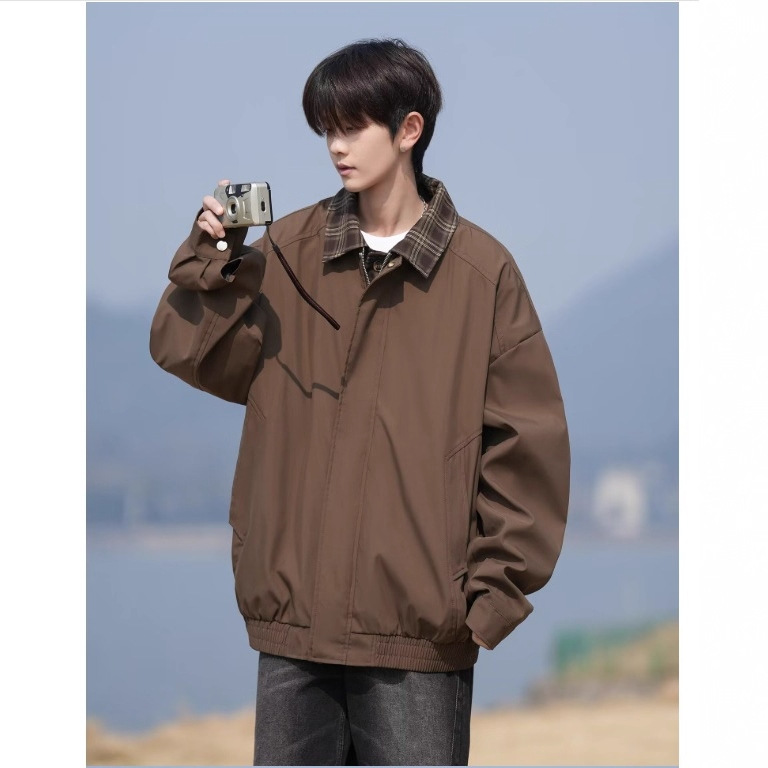 Fake Two-Piece Plaid Patchwork Lapel Jacket for Men, New American Style Retro Trendy Casual Versatile Jacket for Spring and Autumn