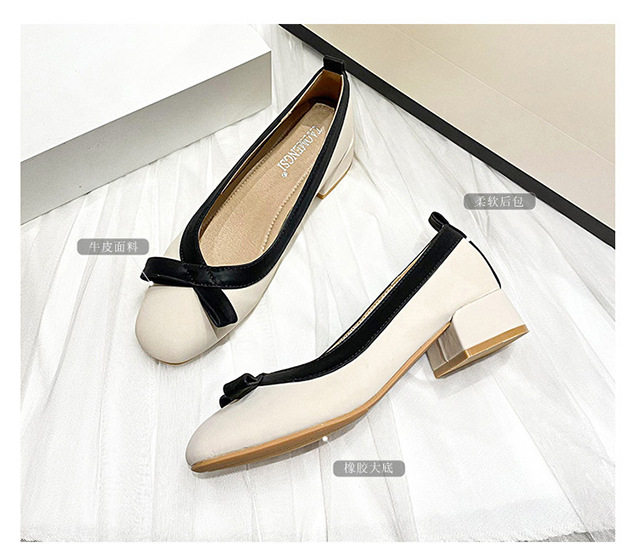 Giày cao gót nữ mũi vuông cổ thấp thắt nơ gót vuông 3–5 cm — Màu mơ, Màu nâu (màu trà sữa) chi tiết 4
