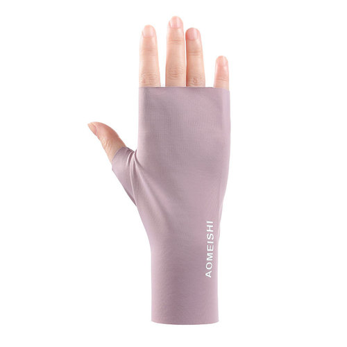 Silk Half-Finger Sun Protective Gloves for Women, Summer UV Protection, Outdoor Cycling, Touch Screen, Typing, Finger-Revealing, Nail Polish Compatible