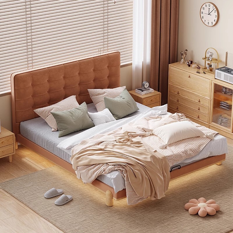 北歐白蠟木實木床雙人床1.8米現代簡約小戶型1.5主臥原木風軟包床