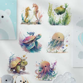 彩色海洋动物浴室装饰贴画蓝色海马海星马桶盖墙贴-69016科幻之海