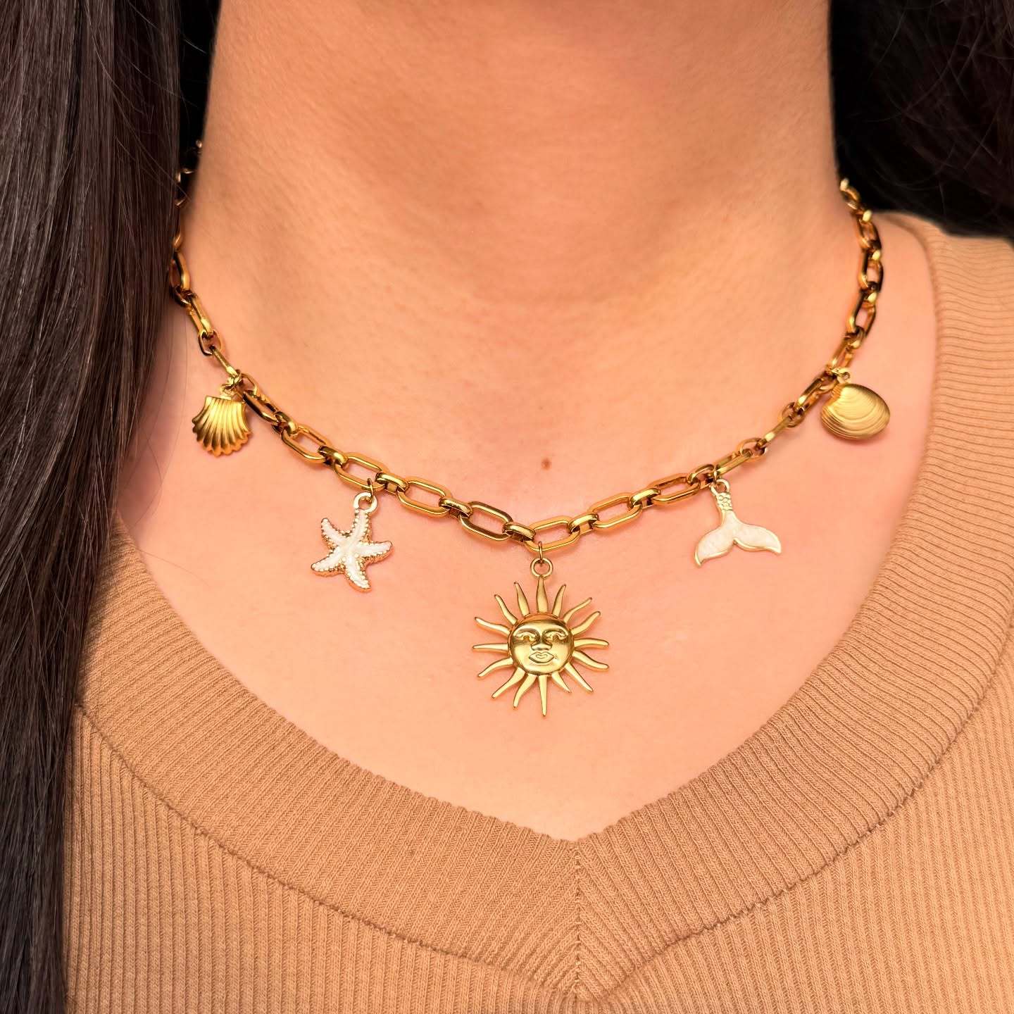 Layered Necklace Starfish Shell Fish Tail Retro Fashion Jewelry_voghion.com