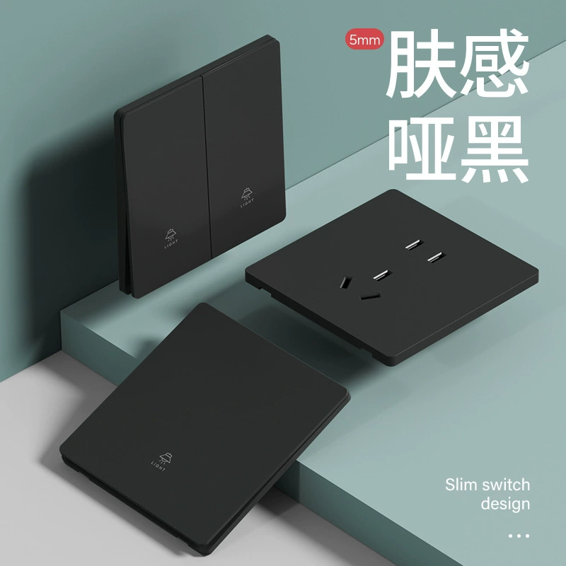 Тип 86 Скрытая черная ультратонкая панель розетки переключателя 16a Кондиционер Бытовая одна Открытый двойной ремень управления Матовая панель USB