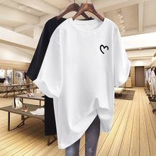 夏装洋气加肥大码200斤MM短袖T恤中长款宽松孕妇装遮肚上衣