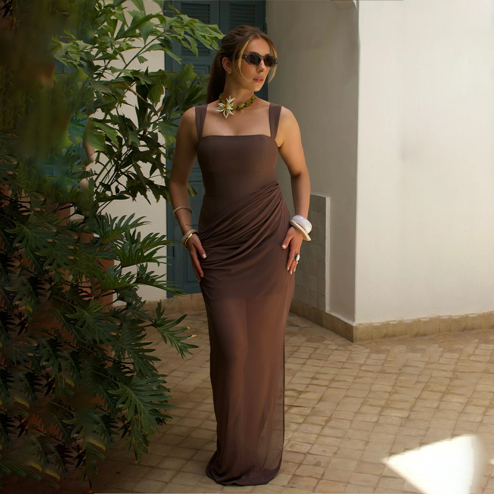 Europa y los Estados Unidos transfronterizos 2025 nuevo temperamento de mujer esbelta moda sexy plegado vestido de espalda descubierta mujer image 7