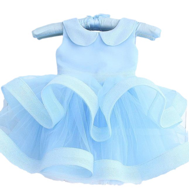 Light Blue Princess Tulle Dress For Girls – B-Class Polyester Puffy Party Gown For Flower Girls & Special Occasions (80-160cm)_voghion.com
