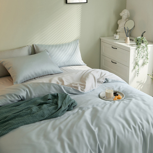 Internet celebrity ins style solid color tencel double color matching four piece set small fresh bed sheets fitted sheet quilt cover dormitory group purchase