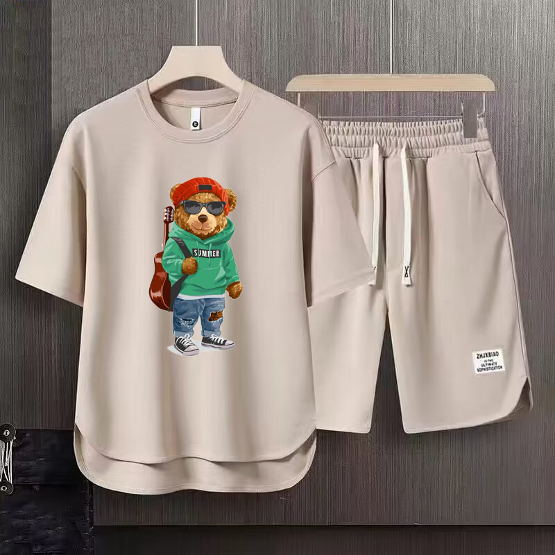Herr t-shirt och shorts set lös ledig sommaroutfit för män_voghion.com