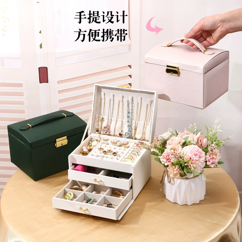 Трехслойная коробка для ювелирных изделий с замком с двойным выдвижным ящиком серьги серьги-гвоздики ожерелье кольцо украшения коробка для хранения простой многофункциональный