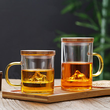 玻璃泡茶杯木盖茶水分离杯商务办公个人专用三件杯观山玻璃茶杯