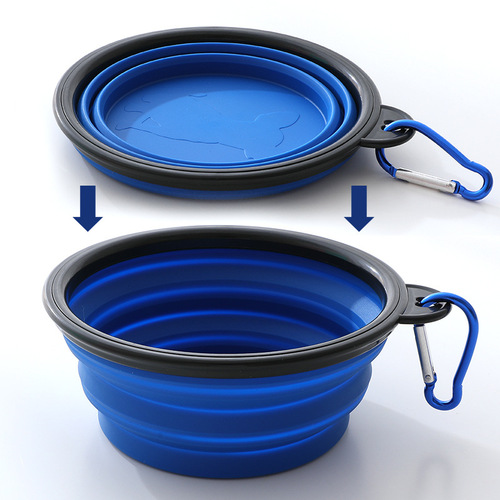 Wholesale small and medium-sized travel foldable imitation silicone bowls, portable pet bowls with metal buckles for outings