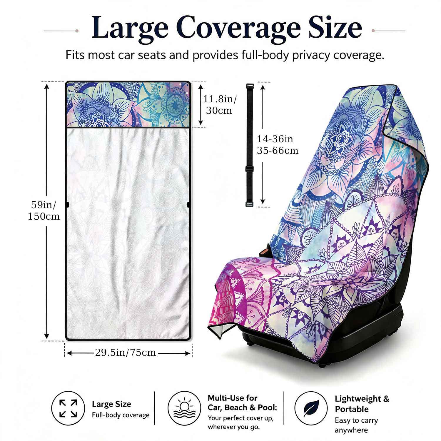 Printed bath towel and car seat cover 2-in-1, ultra-fine fiber outdoor beach and car dual-use universal seat cushion