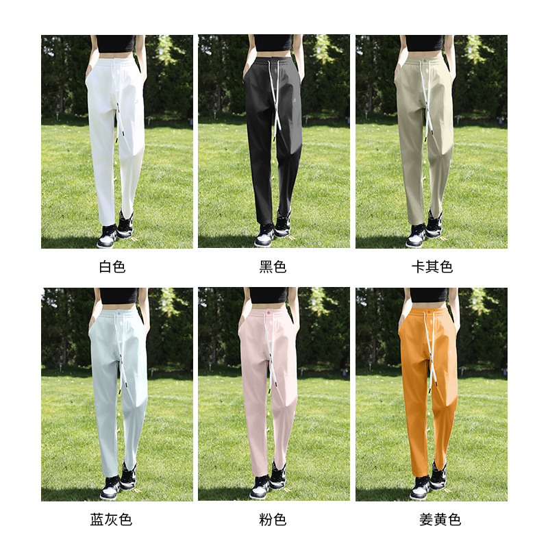 Summer Sports Casual Sunscreen Quick-drying Pants 2024 Thin Ice Silk High Waist Straight Pants Nine-point Draping Casual Pants for Women