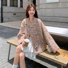 彩色编织小香风外套女秋季宽松好看羊毛法式设计感短款小众上衣