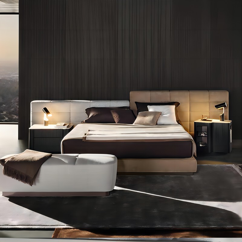Italia minimalista Lawrence cama de tela esmaltada dormitorio villa de diseño gran piso plano viento crema 1.8 cama de matrimonio doble image 3