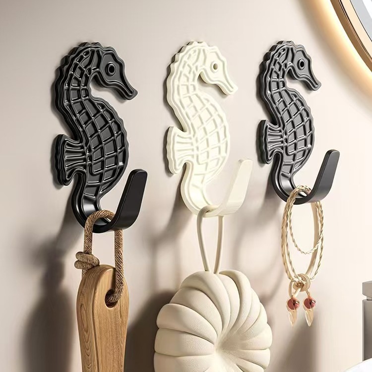 Nuevo gancho de caballo de mar fuerte estante de viscosidad cocina baño pared sin agujeros gancho de ropa artefacto doméstico