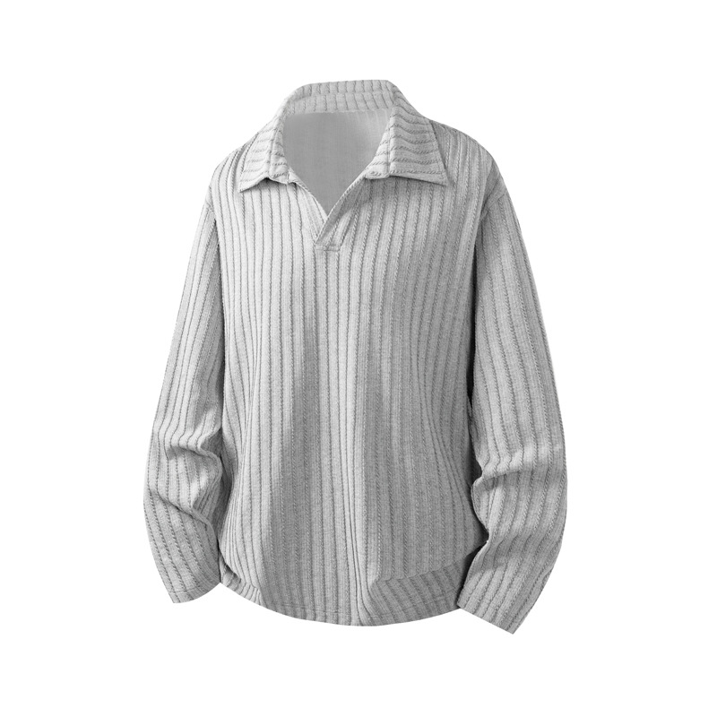 Wheat-pattern V-neck Polo Shirt For Men, Autumn Style, High-end Old Money Vibe, Relaxed Fit, Collared Sweatshirt, Worn_voghion.com