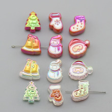 亚克力滴油电镀AB彩红色透明圣诞节雪人大孔串珠散珠DIY饰品配件