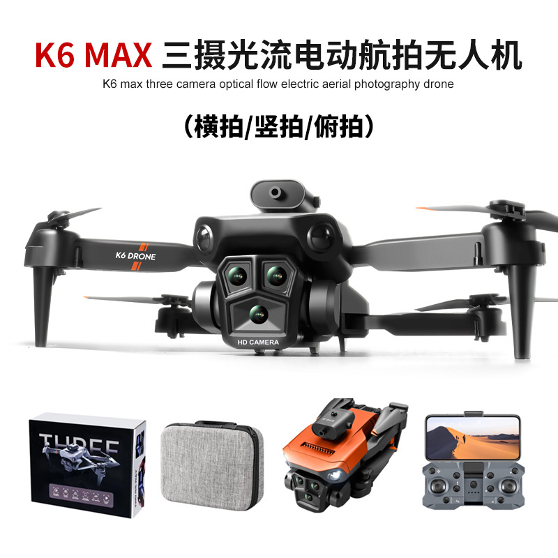 K6max Drone with Triple Camera Vertical Shooting, Flow Positioning, 4K HD Aerial Photography, Quad Obstacle Avoidance Aircraft E88