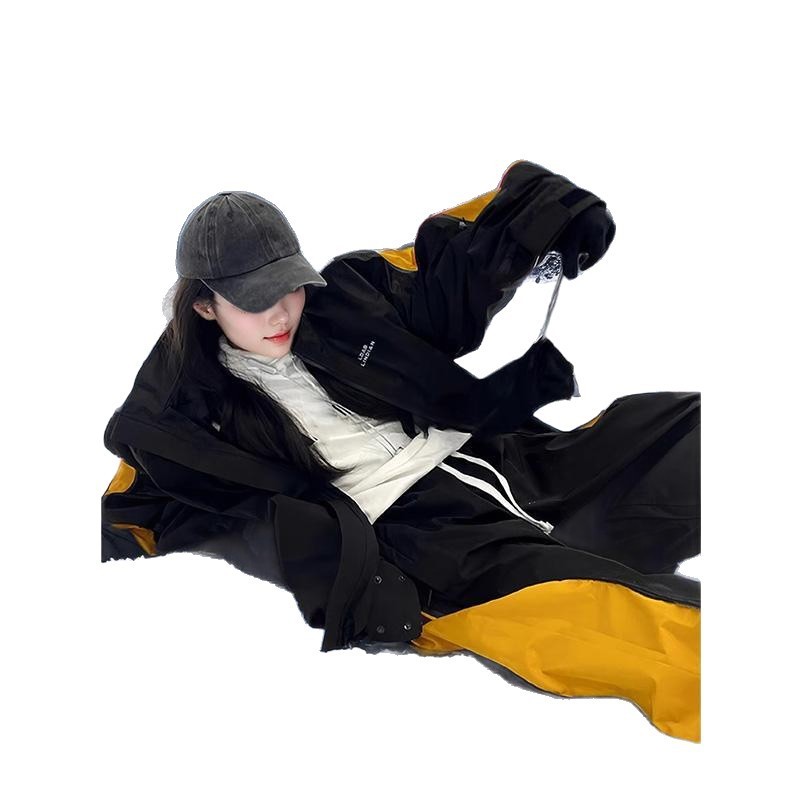 芙沿黄黑拼色滑雪服套装外套女2025秋冬新款小众防风单板雪服男|undefined