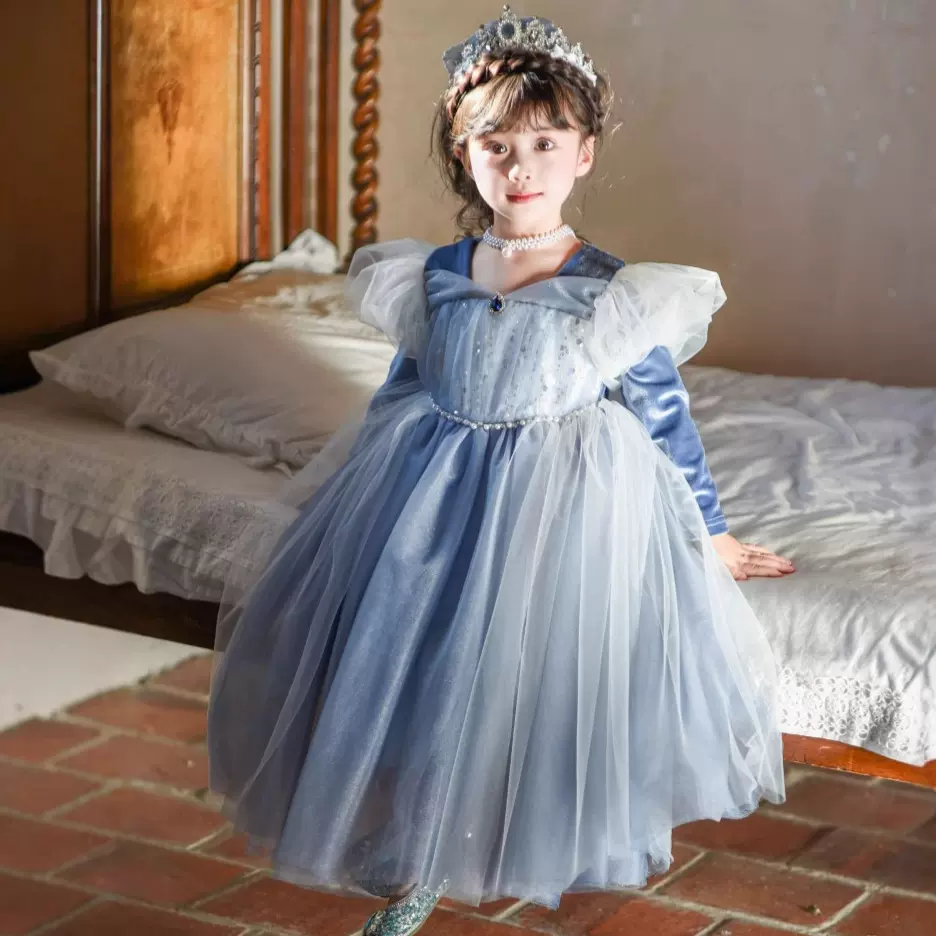 女童2024秋新冰雪奇缘爱莎公主高端连衣裙儿童万圣节演出礼服长裙