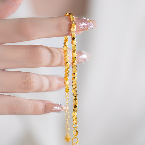 High-end bead broken gold bracelet sand gold plated 18k gold broken silver couplet trendy niche new Chinese style women's hand