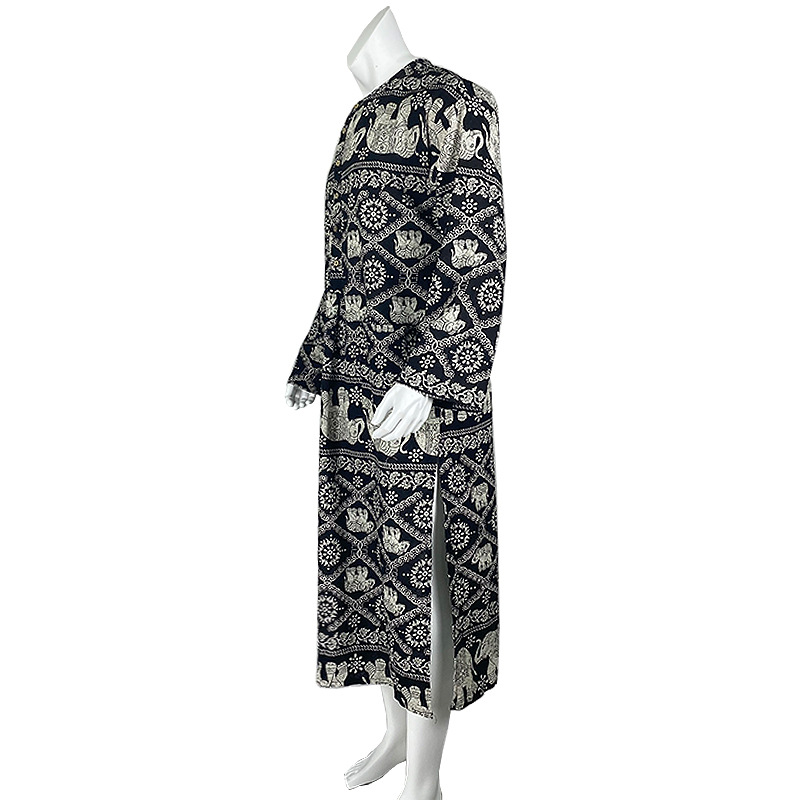New Spring/Summer Clothing Long sleeved jumpsuit Arabic striped printed Muslim men's robe_voghion.com