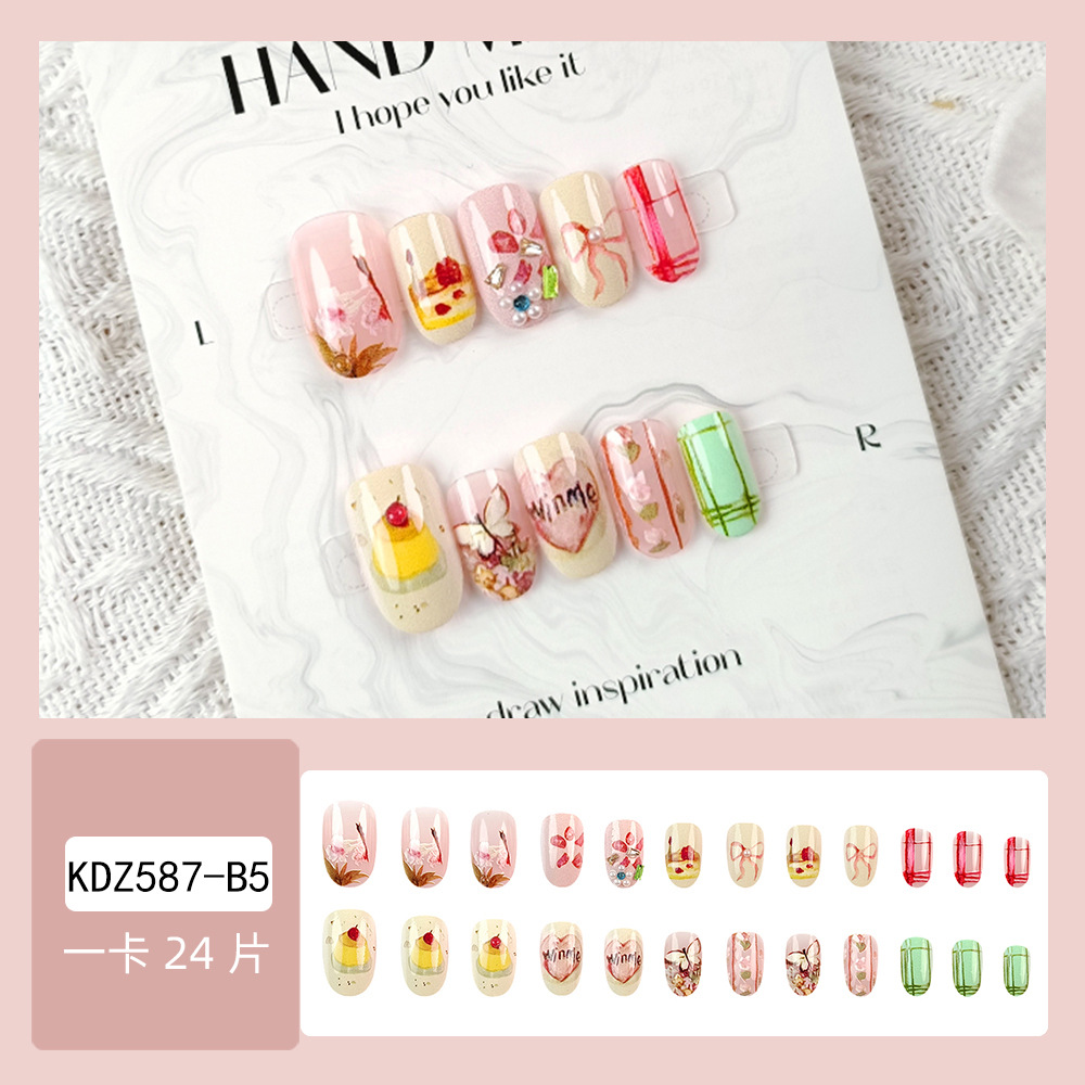 Uña de vestir, pastel dulce, pestañas de uñas fototerapéuticas, 24 pestañas de uñas de mariposa hechas a mano image 3