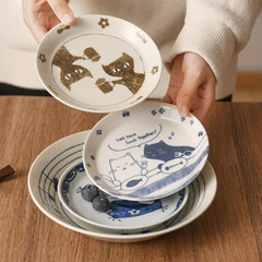 日本進口可愛貓咪動物陶瓷餐具家用飯碗日式深盤好看的盤子圓盤