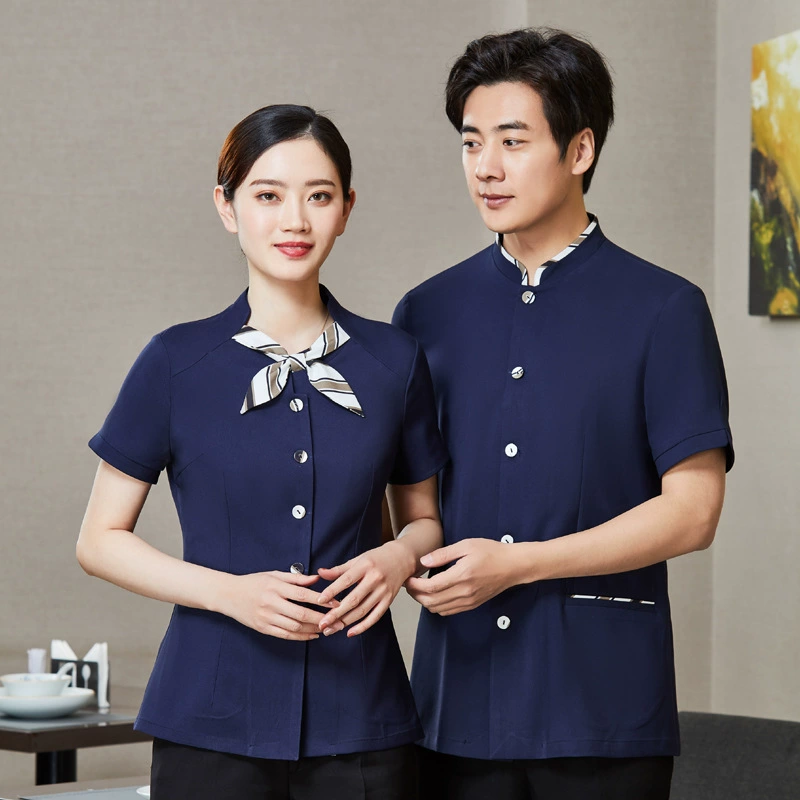 Китайский Ресторан рабочая одежда официанта с короткими рукавами женская гостиничная оснастка для общественного питания горячий горшок ресторан отель чайный домик летняя одежда