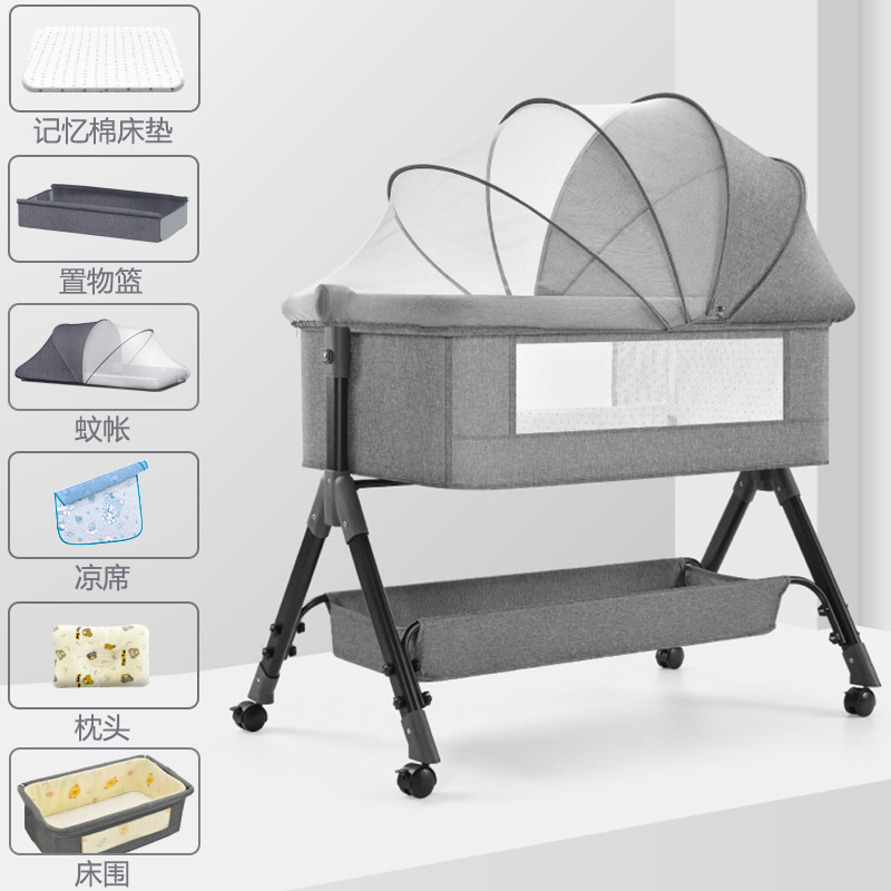 Cuna de bebé Cama lateral Cama de recién nacido Cama grande de costura Cama de cuna para bebé Cama para niños Multifuncional móvil plegable