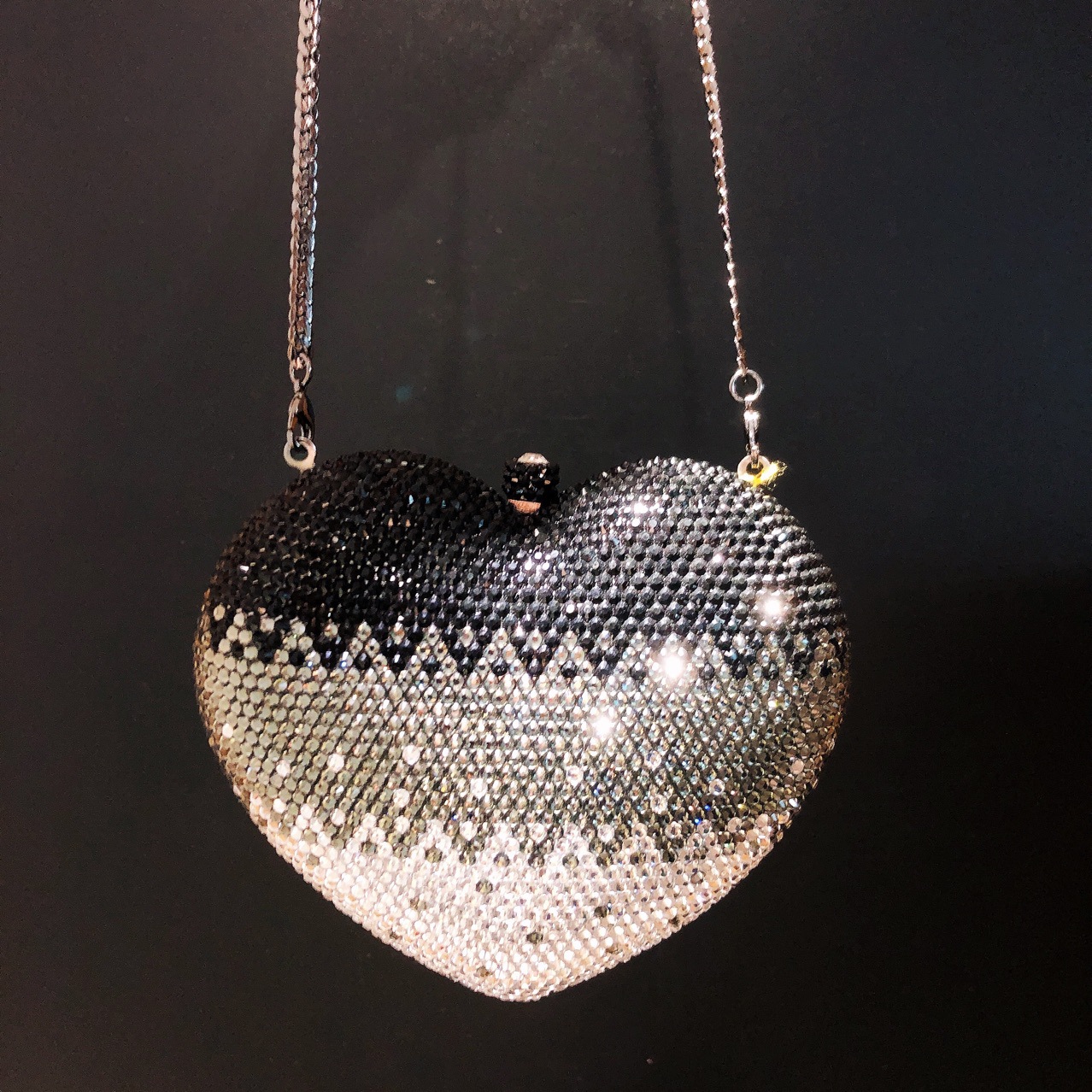 Túi clutch nữ đính đá hình trái tim gradient pha lê — Đỏ hoa hồng chuyển dần