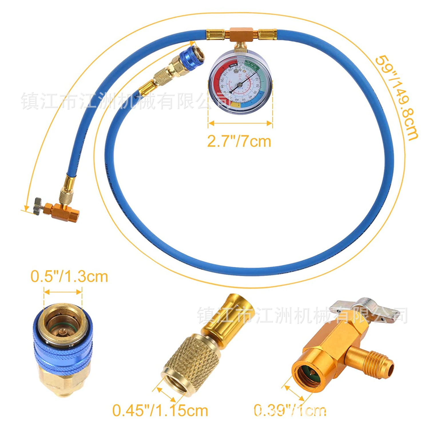 Acondicionador de aire del coche R134a alargado 1,35 M fluoración tubo de llenado de refrigerante suplemento forma medidor Válvula de flúor herramienta de llenado