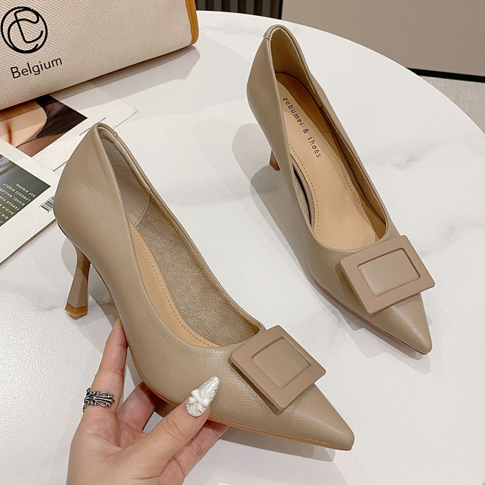 Giày cao gót nữ mũi nhọn phong cách Hàn Quốc, gót vuông 7 cm — Màu mơ 7cm