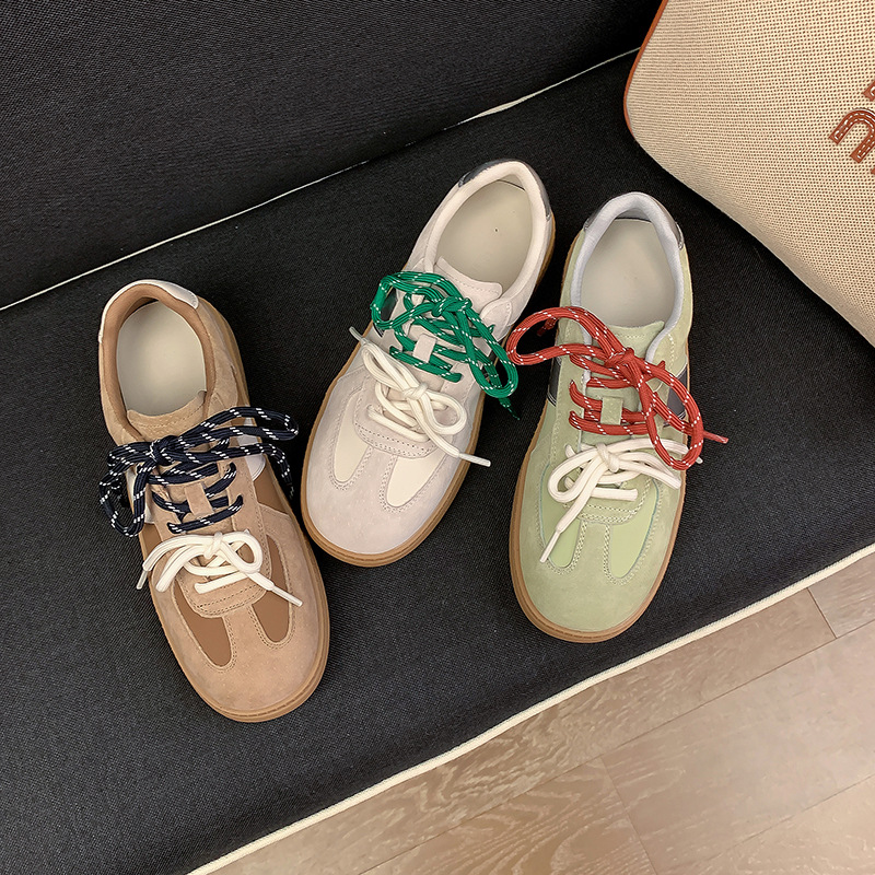 Retro two-tone autumn GAT shoes with shoelaces with hidden heel
