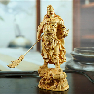 Large Leaf Boxwood Carved Guan Er Ye Guan Gong Kala Bodhisattva Buddha Statue Home Living Room Entrance Decoration Same Style as the Scenic Spot