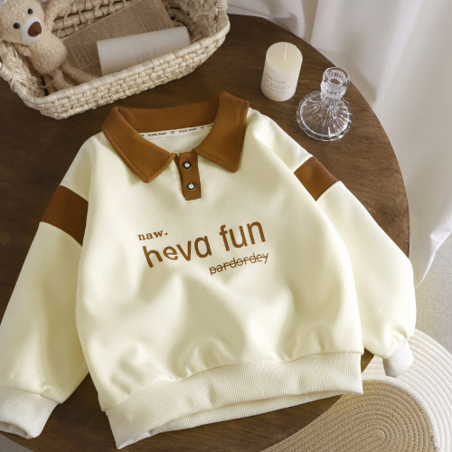 Men's Han Style Hooded Sweatshirt New Collar Polo Shirt Children Spring Autumn Loose Long Sleeve Shirt Toddler Casual Top Wholesale
