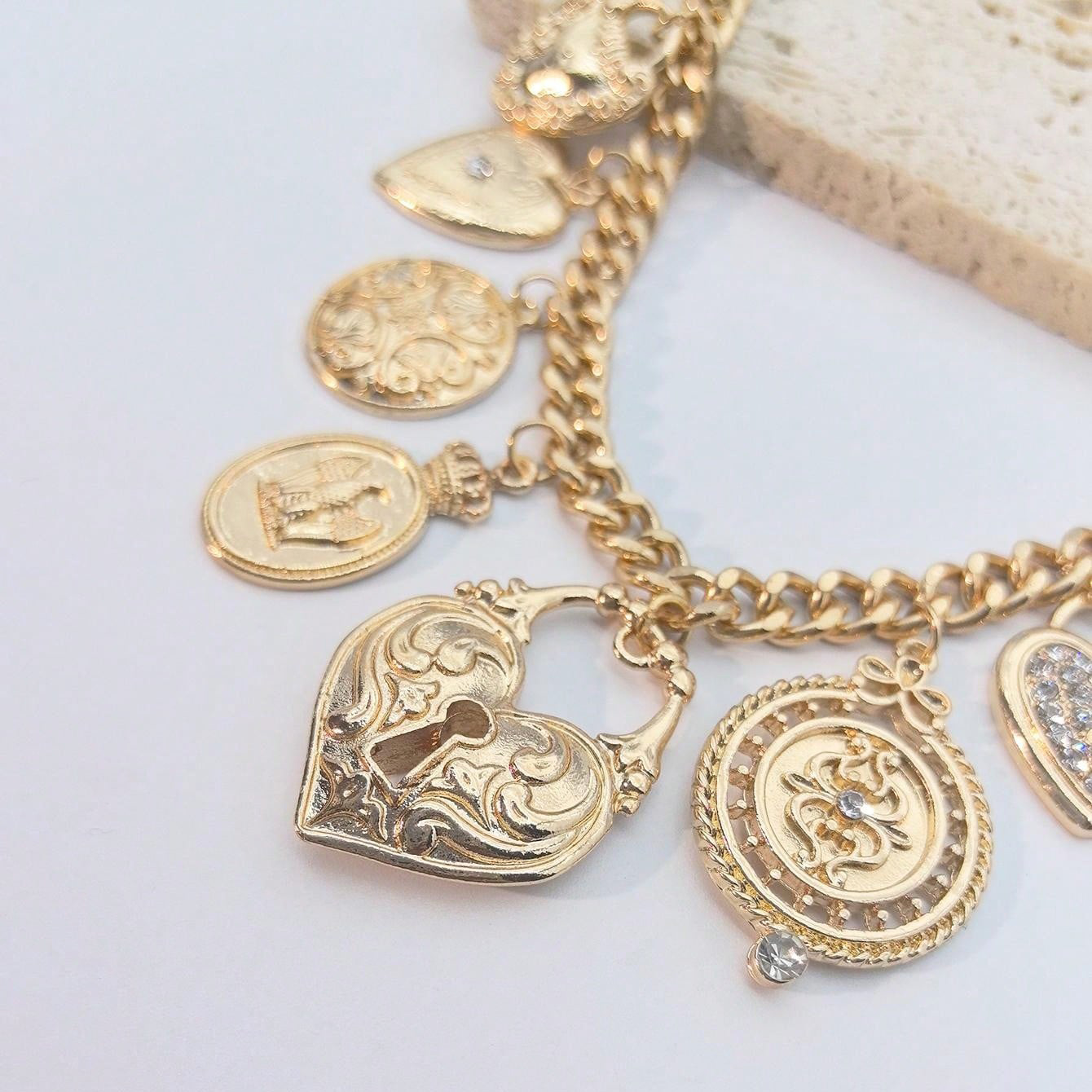 CCB, Alloy Pendant Material Rhinestones Inlay Material IG Style Vintage Style Heart Shape Rose Bow Knot Rhinestones CCB Alloy Cuban Link Chain Curb Chain Layered Necklaces Wholesale